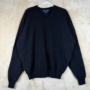 Northern Isles Vintage Mens Black 100% Lambswool V-Neck Sweater XL Knit Pullover